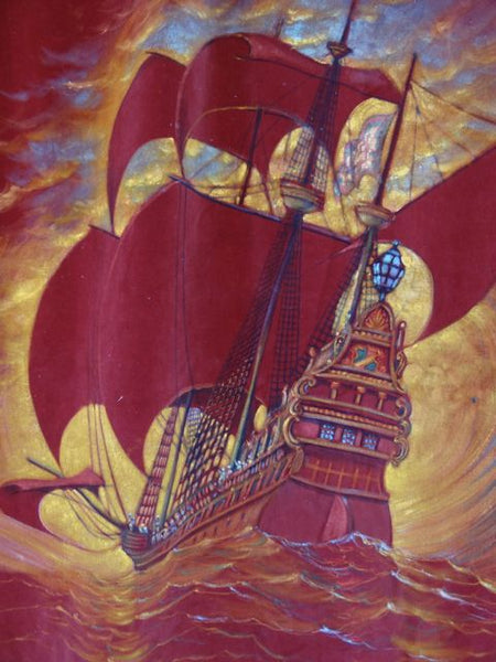 Post navigation ← Previous Next → Harry F. Slater Galleon Painted on a Velvet Banner/Curtain 1920s