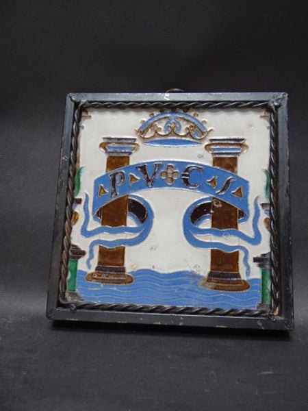Spanish Royal Coat of Arms Tile in Wrought Iron Surround