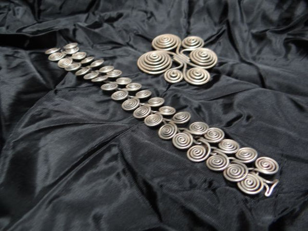 Sterling Silver Hand Coiled Bracelet and Brooch 1940s