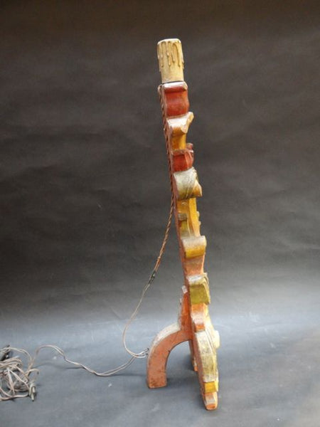 Spanish Colonial Polychrome Carved Wood Candlestick