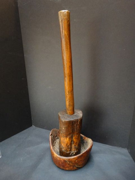Wooden Mortar and Pestle Masher Long-handled & Large
