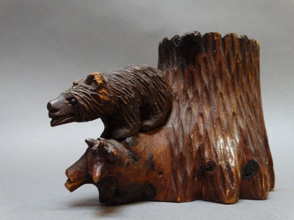 Folk Art Hand Carved Bear Redwood Receptacle Circa 1930