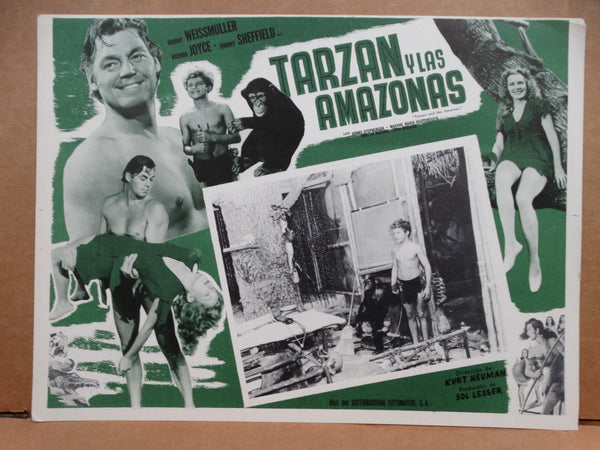 TARZAN & THE AMAZONS (Tarzan y las Amazonas) 1945 Spanish Language Lobby Card