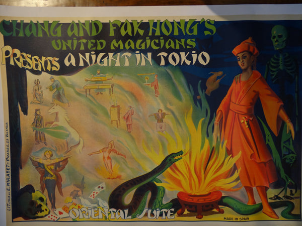 Chang and Fak Hong’s United Magicians presents a Night in Tokio -- Snake Charmer Vintage Original Poster on Linen