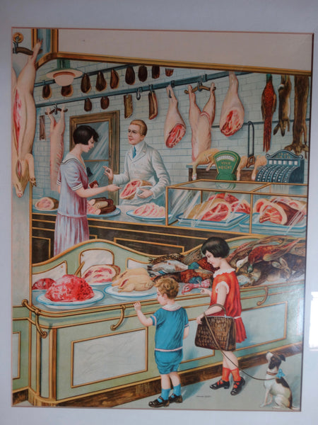 Butcher Shop Litho Advertising or Educational Poster c 1926-7