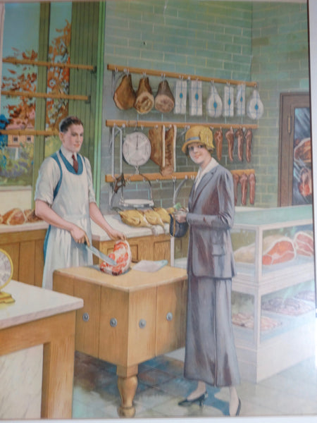At The Butcher's - Litho Advertising or Educational Poster c 1926-7