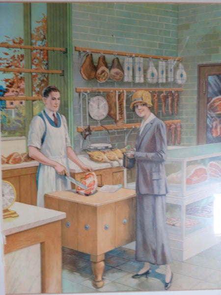 At The Butcher's - Litho Advertising or Educational Poster c 1926-7