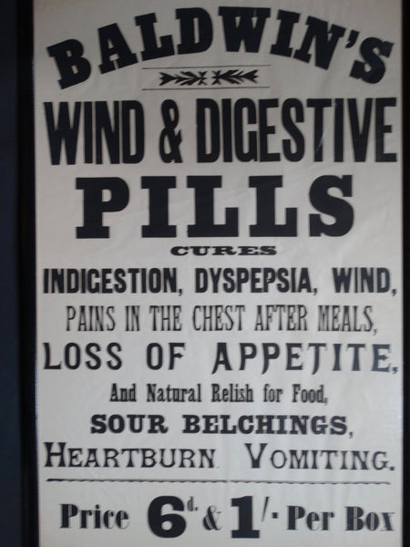 Baldwin's Wind & Digestive Pills Advertising Broadside c 1880