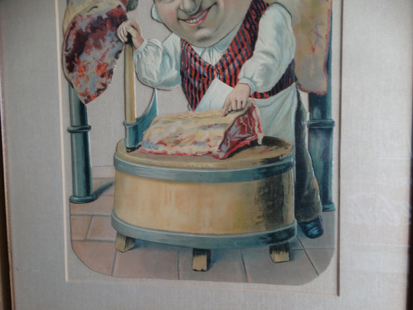 German Butcher - Comical Stone Litho Display Cutout Figure c 1900