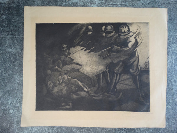 Riot Police: The Massacre - Mexican Etching - 1964? - AP1223
