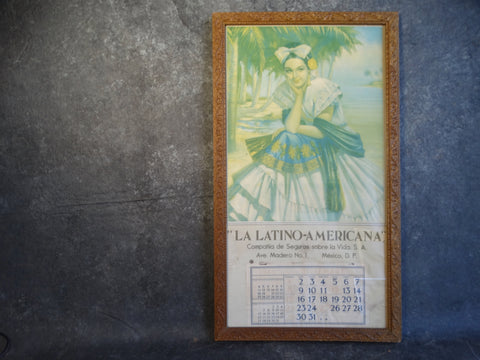 La Latino Americana Calendar Señorita c 1940 Lithograph AP1241
