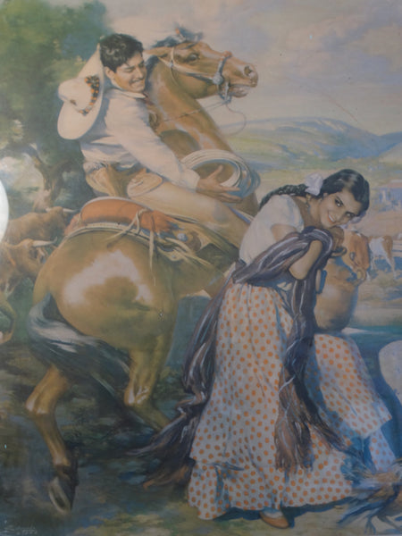 Mexican Calendar Art Litho - Eduardo Cataño - El Gavilan Pollero: a Vaquero Courting a Señorita - AP1242