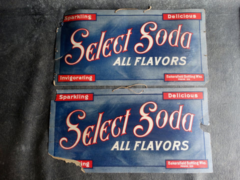 Pair of Select Soda All Flavors Grocery Window Signs circa 1915 AP1272