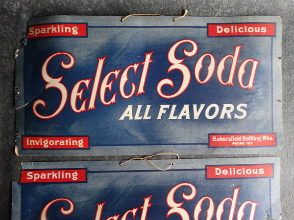 Pair of Select Soda All Flavors Grocery Window Signs circa 1915 AP1272