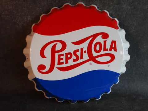 Pepsi-Cola Bootle Cap Sign Tin Litho c 1967 AP1316
