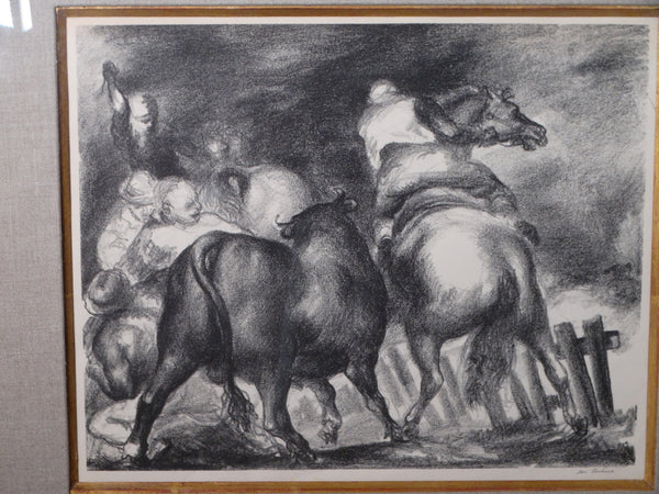 Jon Carbino (1905-1964) - Escaped Bull 1937 - Lithograph AP1355