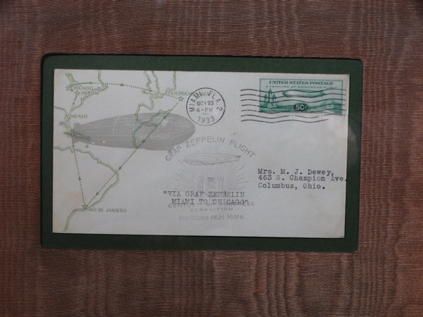 Rare 1933 World's Fair Route Graf Zeppelin Stamped Envelope   AP1358