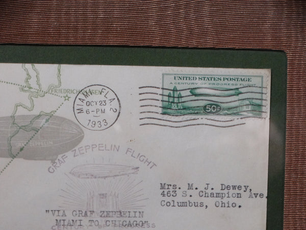 Rare 1933 World's Fair Route Graf Zeppelin Stamped Envelope   AP1358
