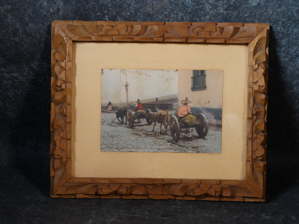 Hand-tinted Photograph of Two Mexican Farmers Driving Their Ox Carts AP1359