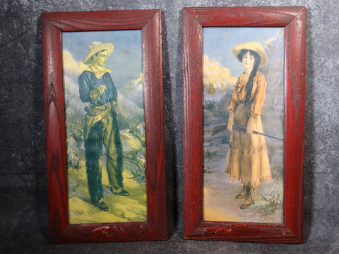 Pair of Lithographs - A Cowboy and A Cowgirl circa 1900 AP1388