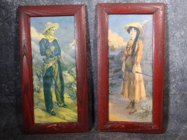 Pair of Lithographs - A Cowboy and A Cowgirl circa 1900 AP1388