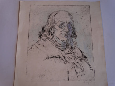 Marie Cofalka - Benjamin Franklin - Etching c1960s AP1400