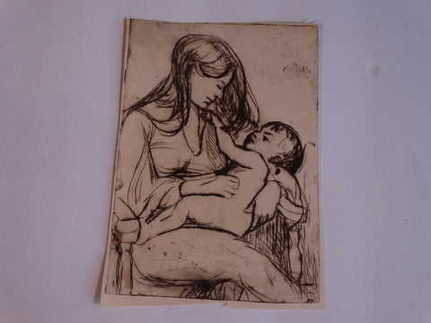 Marie Cofalka - Mother & Child - etching c 1960s AP1403