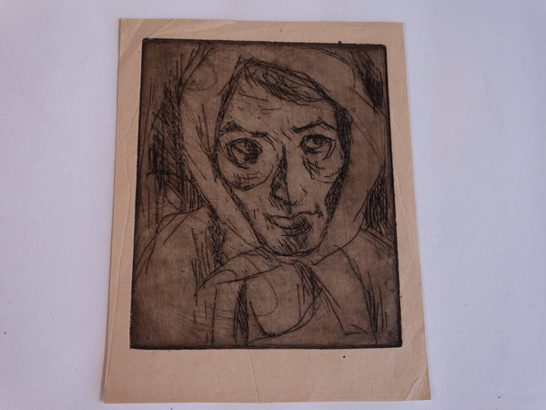 Marie Cofalka - Woman with a Babushka - Etching c 1960s AP1407