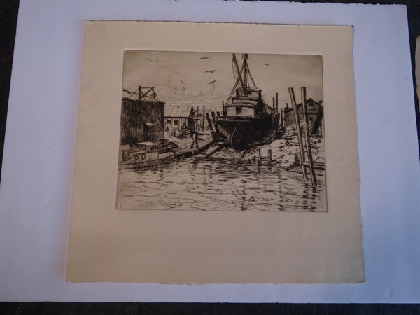 Thomas Hill McKay (1875-1941) San Pedro Boatyard - Etching AP 1439