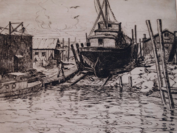 Thomas Hill McKay (1875-1941) San Pedro Boatyard - Etching AP 1439