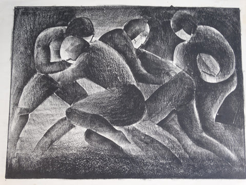 Football Players Lithograph  c 1940s AP1462