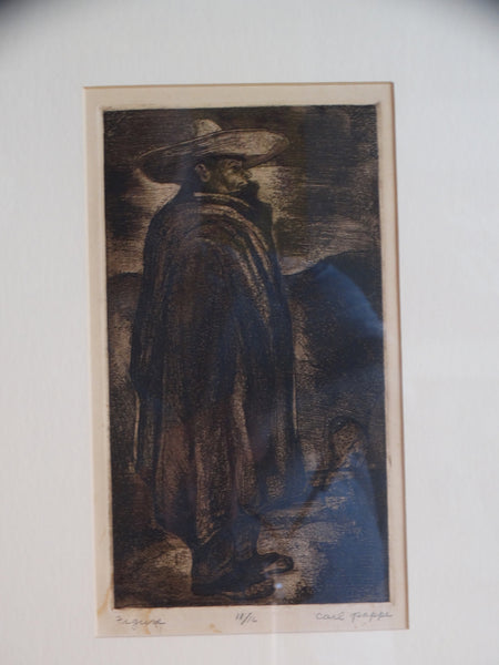 Carl Pappé - Rare Etching - Man in a Sombrero and Cloak AP1497