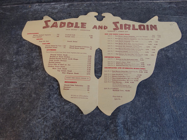 Saddle and Sirloin Vintage Menu AP1509