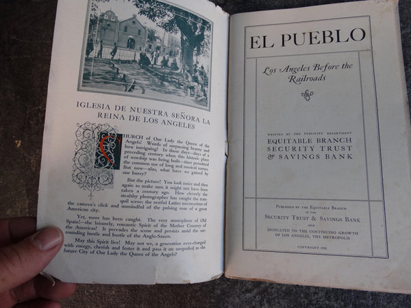 El Pueblo: Los Angeles Before The Railroads Vintage Pamphlet 1928 AP1514