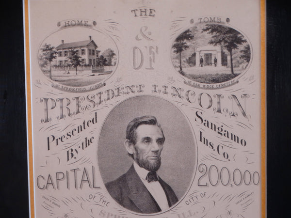 Forbringer & Co - Commemorative Abraham Lincoln Lithograph Advertising the Sangamo Insurance Co of Springfield Illinois AP1540