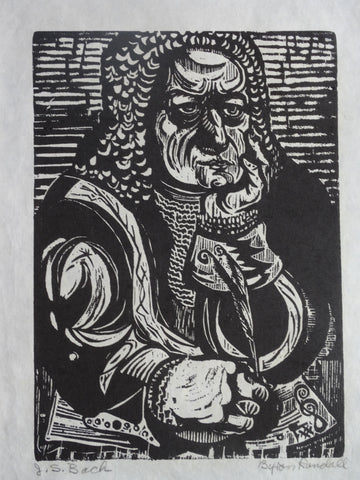 Byron Randall (1918-1999) - Woodcut - Portrait of Johan Sebastian Bach AP1555