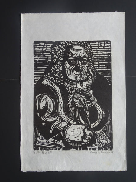 Byron Randall (1918-1999) - Woodcut - Portrait of Johan Sebastian Bach AP1555