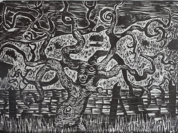 Byron Randall (1918-1999) - Woodcut -  Oak Tree, Sonoma AP1558