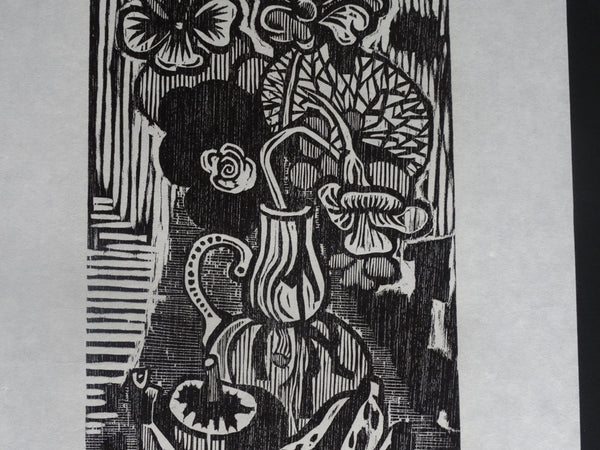 Byron Randall (1918-1999) - Woodcut -  Cruet & Nasturtiums AP1560