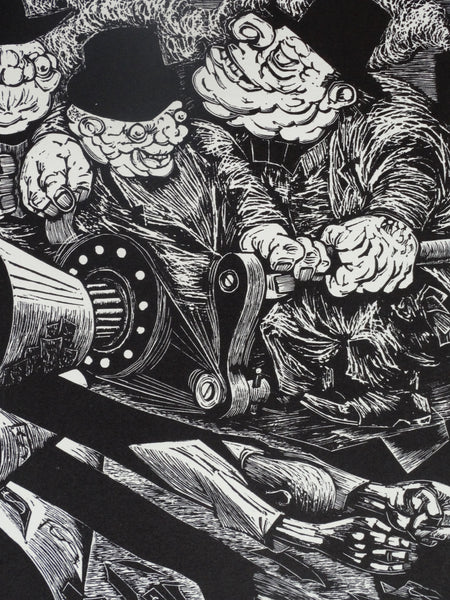 Byron Randall (1918-1999) - Linocut - Diabolical Machine (for the Communist Manifesto In Pictures) 1947 - AP1562