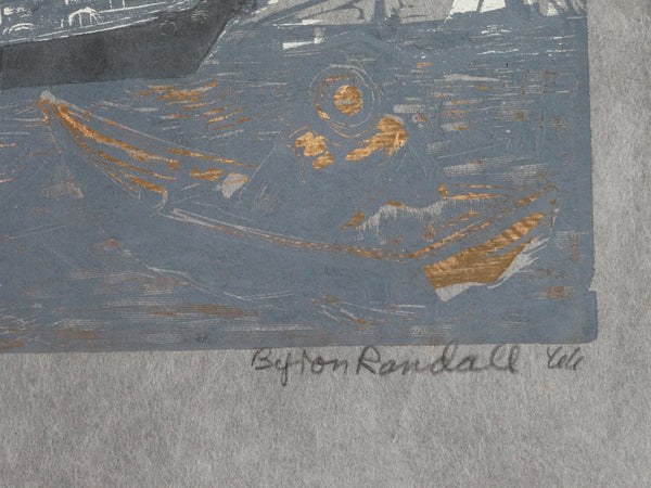 Byron Randall (1918-1999) - Woodcut - Schooner & Doryman  AP1563