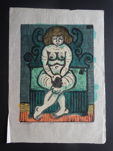 Byron Randall (1918-1999) - Woodcut- Demure Nude - 1969 1st Edition in Color AP1573