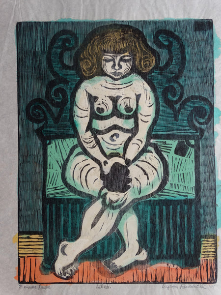 Byron Randall (1918-1999) - Woodcut- Demure Nude - 1969 1st Edition in Color AP1573
