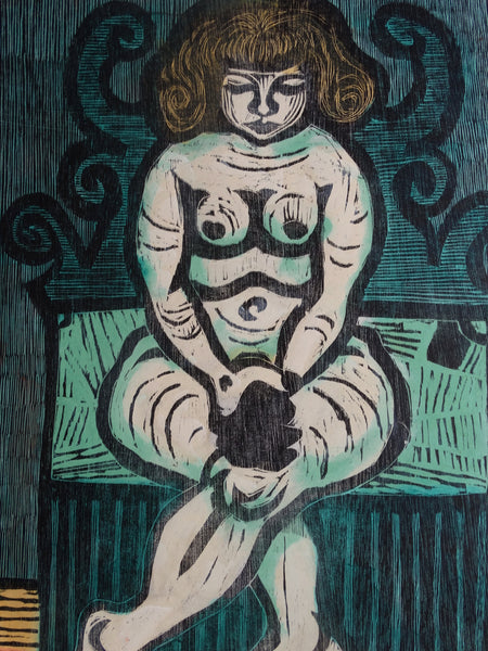 Byron Randall (1918-1999) - Woodcut- Demure Nude - 1969 1st Edition in Color AP1573