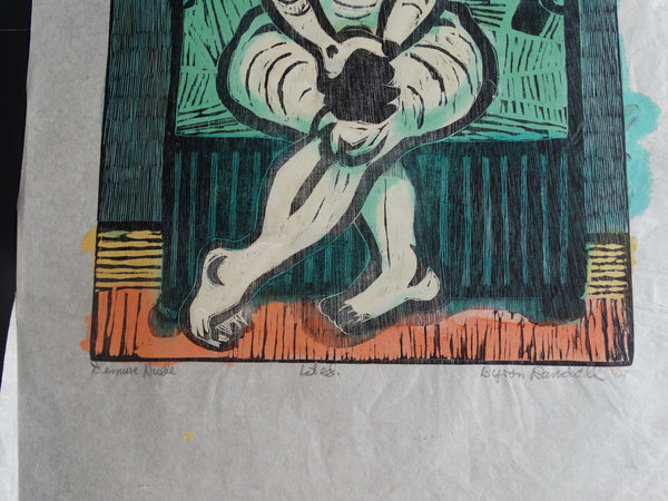 Byron Randall (1918-1999) - Woodcut- Demure Nude - 1969 1st Edition in Color AP1573