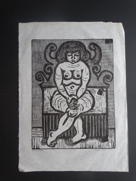 Byron Randall (1918-1999) - Woodcut - Demure Nude 1969 - AP1574