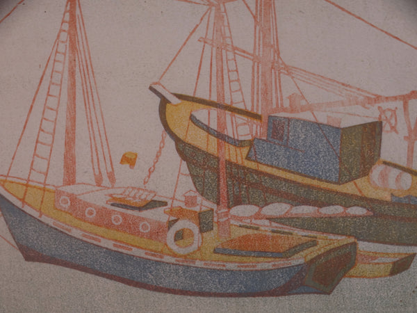 Anders Aldrin (1889- 1970) Block Print - Fishing Boats (Green, Yellow, Red, Blue) 1931 AP1580