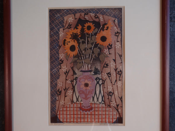 Anders Aldrin (1889- 1970) Block Print - The Bouquet 1932 - Blue Vase, Orange Flowers AP1582