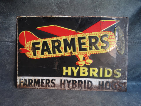 Farmers Hybrid Hogs Tin Litho Sign circa 1930 AP1601