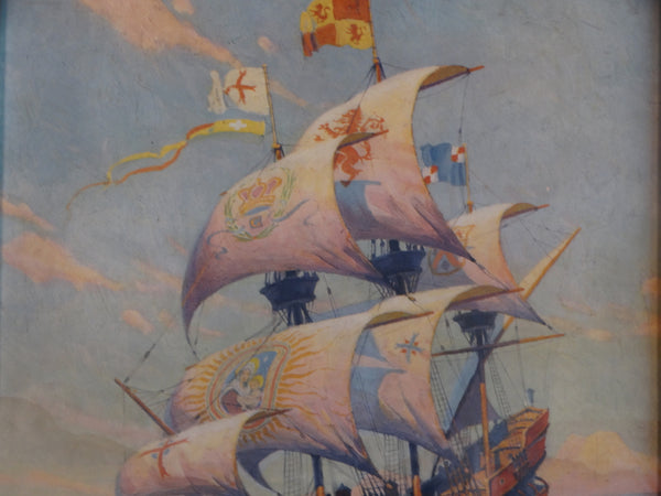 Joe Duncan Gleason (1881-1959) - Spanish Galleon - Color Lithograph 1920s AP1609